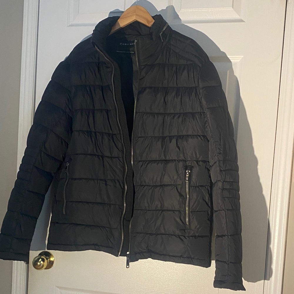 Zara Men's Black Quilted Puffer Jacket